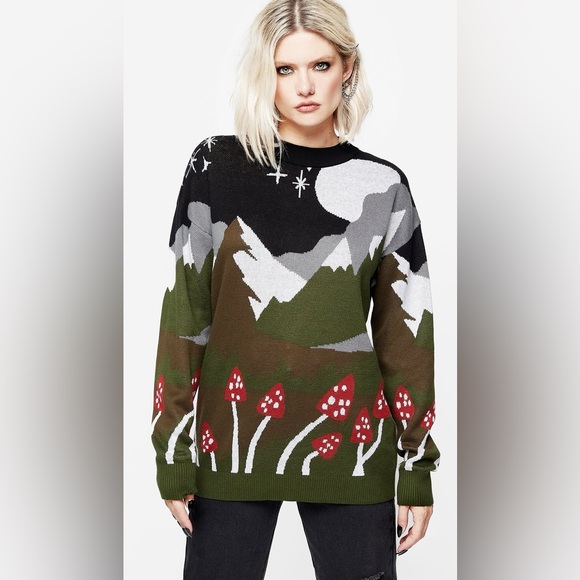 Disturbia Sweaters - Disturbia Faraway Mock Neck Knit Sweater Green New Size Medium